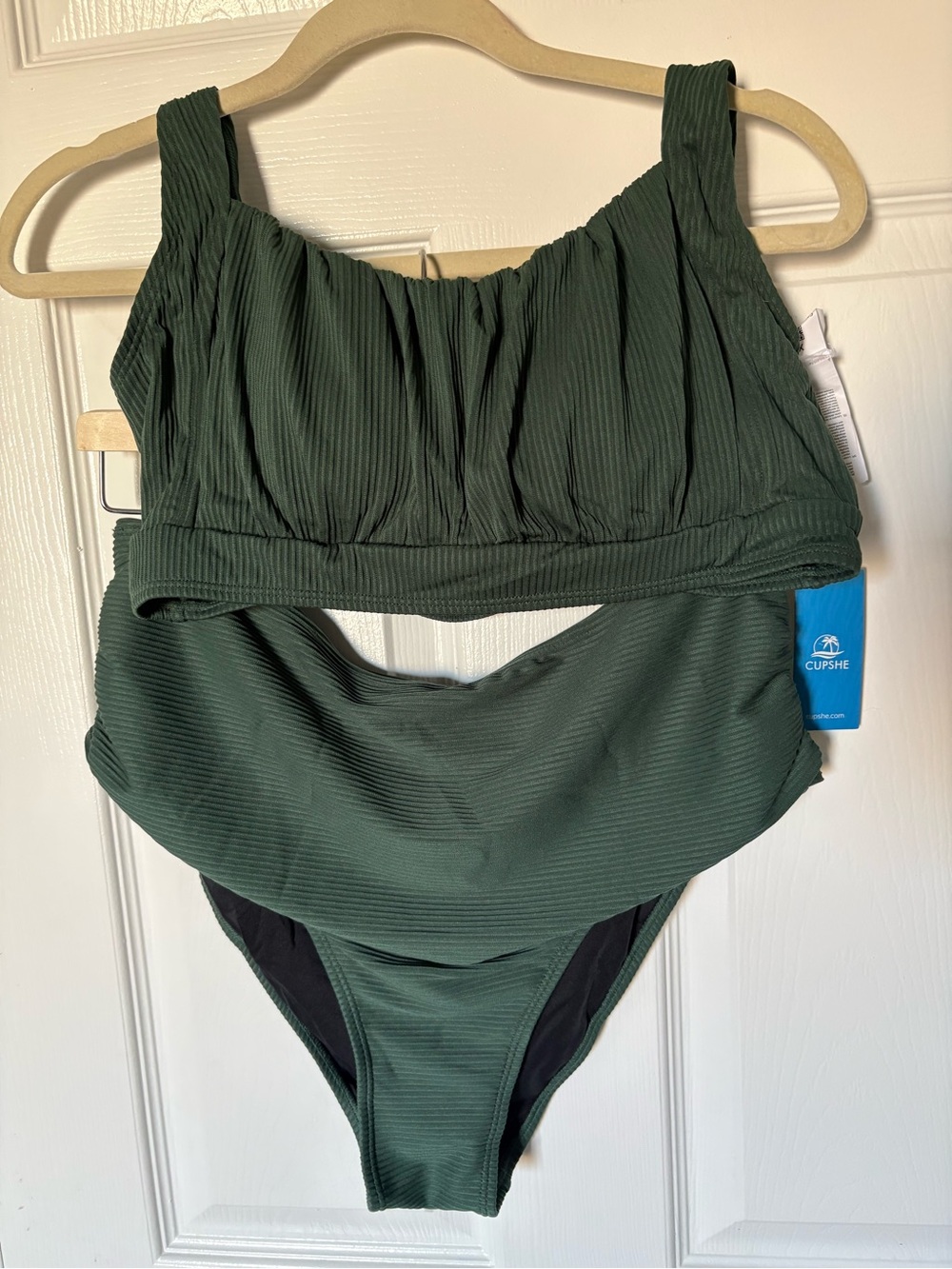 Cupshe Olive Green Ribbed High-Waist Bikini Set